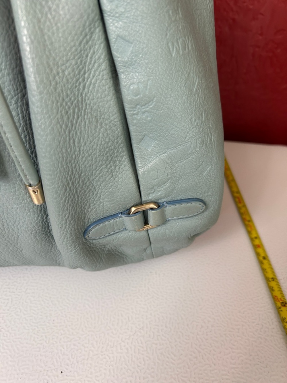 MCM Pale Blue Pebbled Leather Drawstring Hobo Bag - Picture 4 of 15